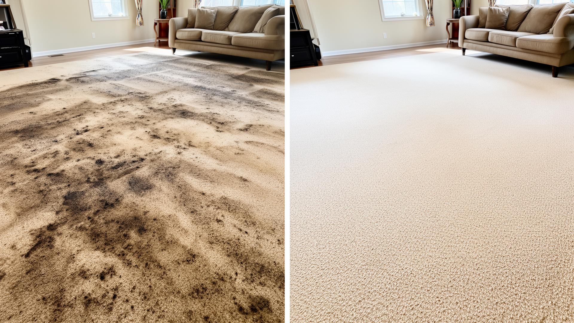 Living room carpet before and after